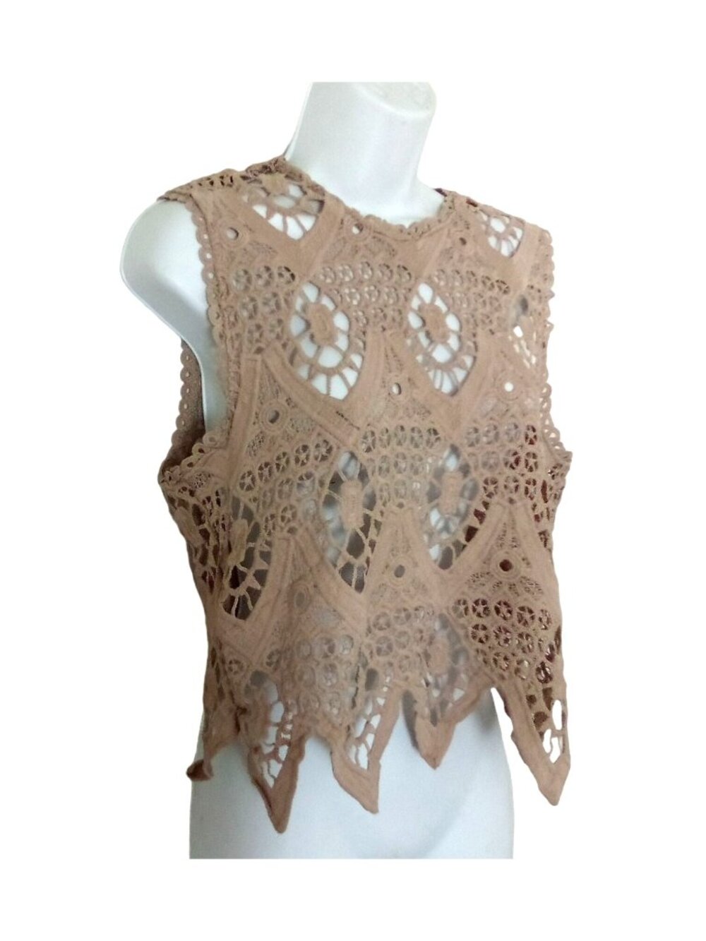 Love J X-Large Womens Beige Crochet Lace Sleeveless Top Blouse